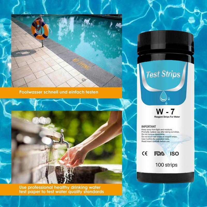 Bandes de test d'eau précise pour piscine et spa, 7 en 1, 100 pièces, combo ine Ph, bandelettes de test de dureté pour eau potable