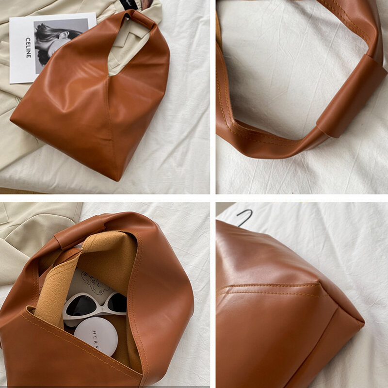 PU Leather Handbag Women Bags Korean INS Fashion Brand Shoulder Bags White/Black/Brown Shopping Bag Design for Female Ladies