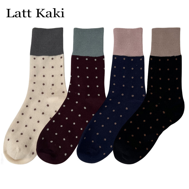 Носки женские хлопковые в японском стиле, свободные повседневные короткие носки в горошек, впитывающие пот, в стиле ретро, 4 пары