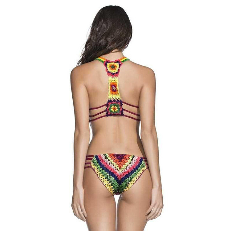 2024 baju renang wanita Fashion warna baru rajutan cetak seksi segitiga satu potong bikini Pantai set