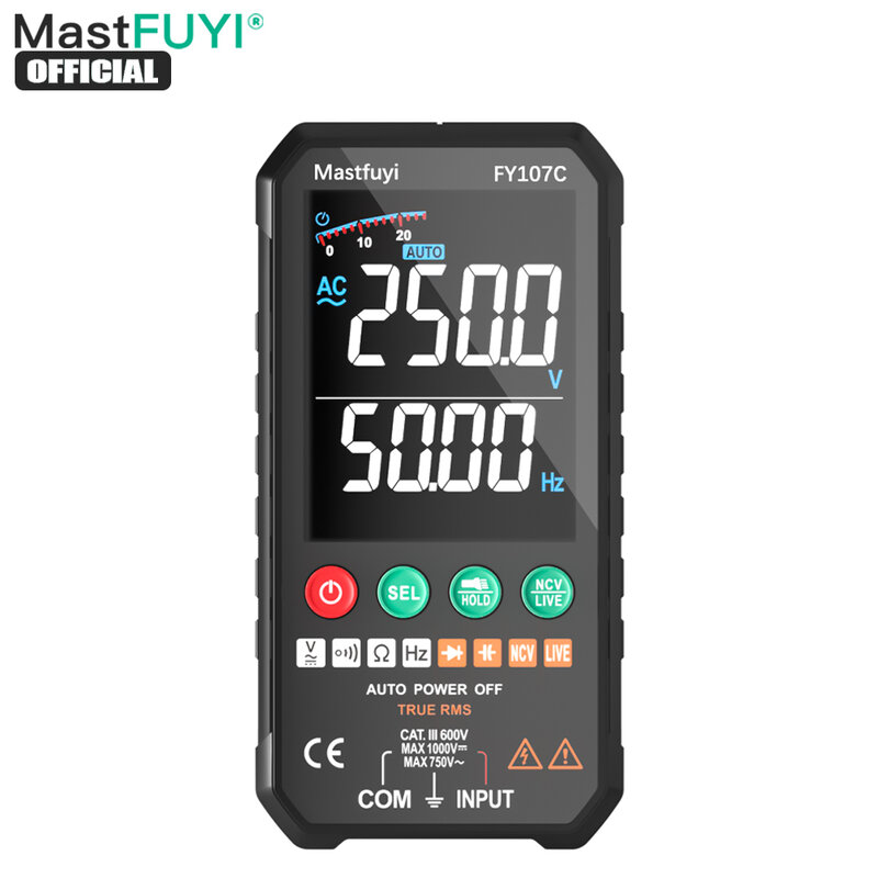 MASTFUYI-multímetro Digital profesional de alta precisión, 6000 recuentos, 1000V, CA, CC, Ohm, Hz, NCV, en vivo, ℃, μF, medidor de voltaje