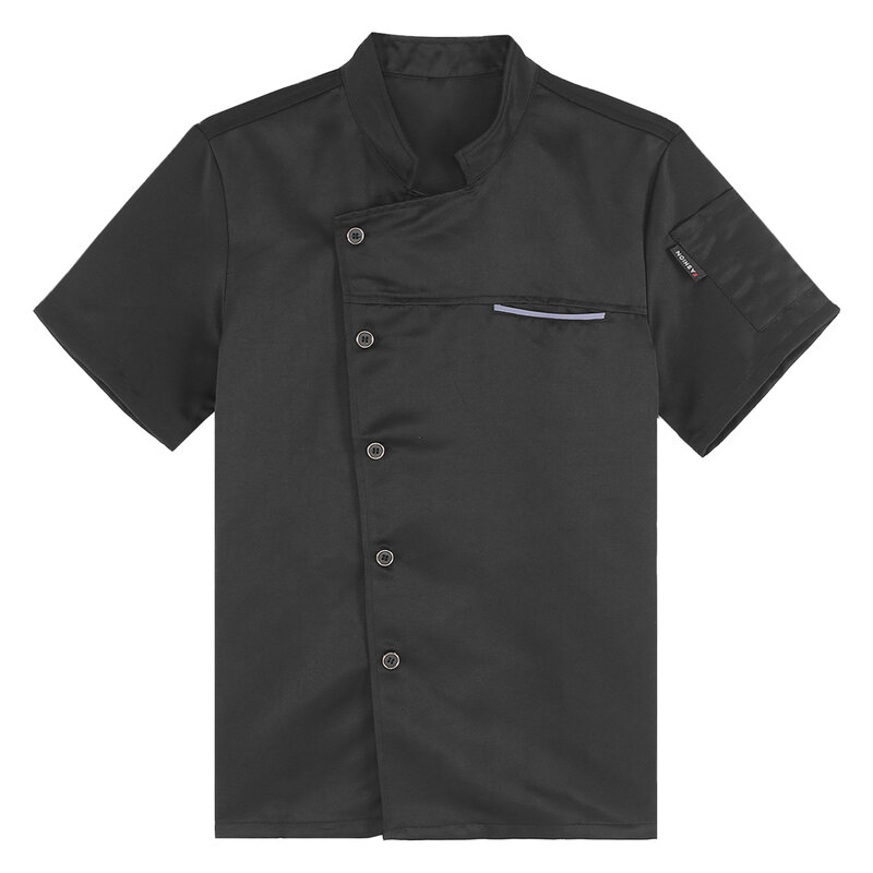 Adult Chef Coat Men's Short Sleeve Stand Collar Button Side Chef Shirts Kitchen Cooking Baking Hotel Uniform Outerwear Top