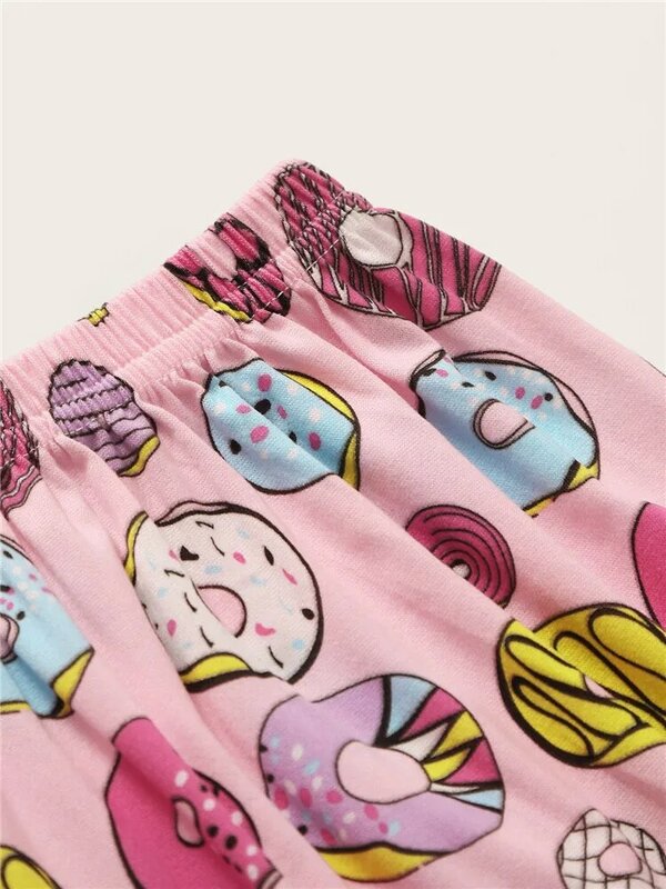 Conjunto de Pijama con estampado de Donuts para Mujer, ropa de dormir suave, pantalones largos de manga corta para primavera y verano, 2 piezas
