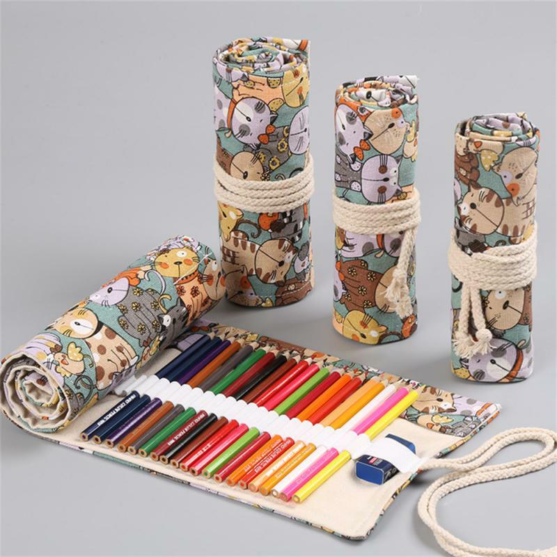 Stationery Box Holes Canvas Material Has Many Uses Firm Thread Save Space Pencil Case Pen Grey Elastic Socket