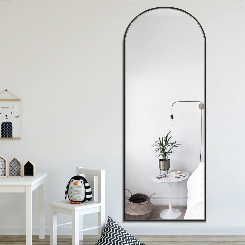 Lustra podłogowe stojące łukowate lustro podłogowe, stojące na ścianie, pochylone wiszące do domu i biura, lustra podłogowe
