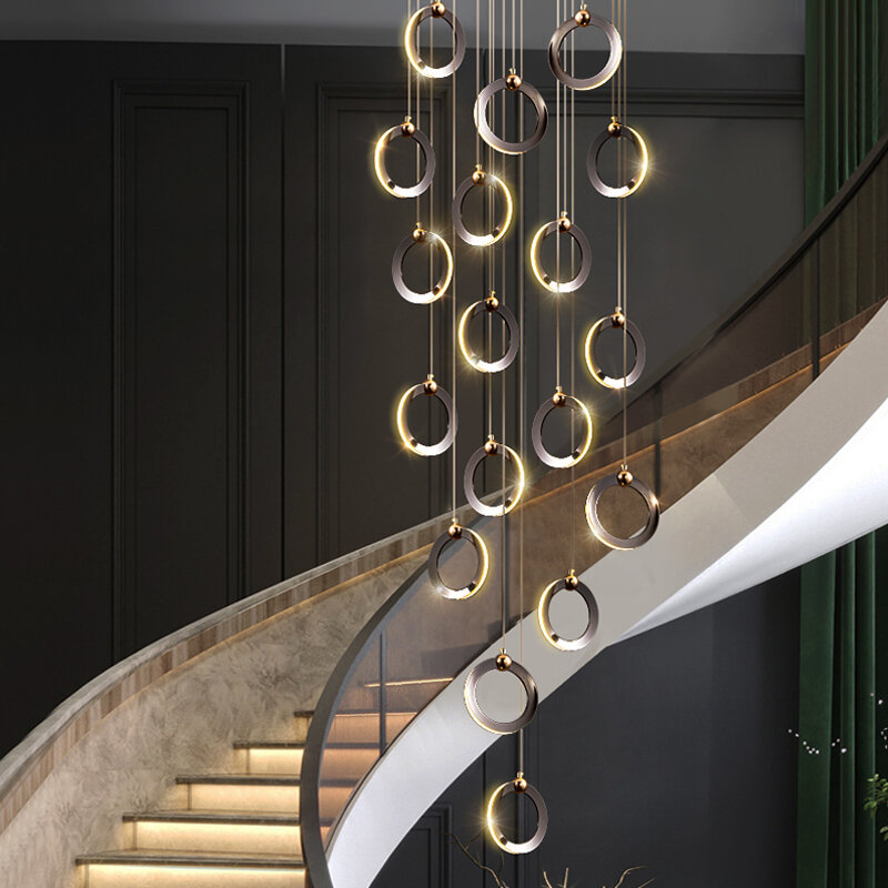 Modern Minimalista LED Staircase Chandelier, Iluminação Designer, Luxo Sótão Lâmpadas, Restaurante e Sala, Villa Ring