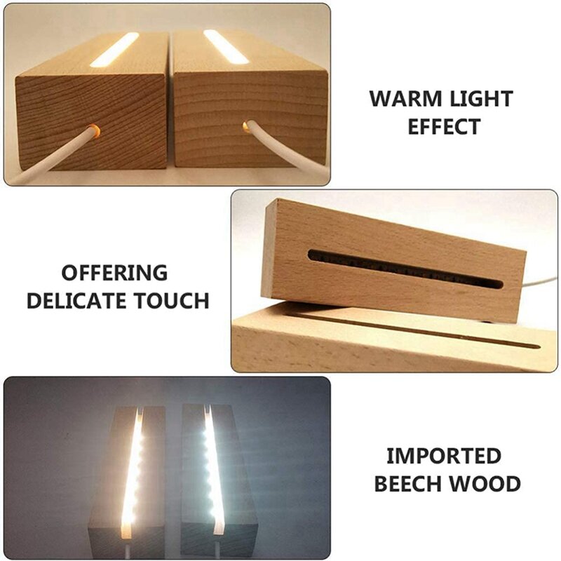 3x Holz Rechteck Licht basis, Holz LED Display Basis Sockel Licht Lampe stehen für Acryl, Kristall, Nachtlicht, Harz Kunst