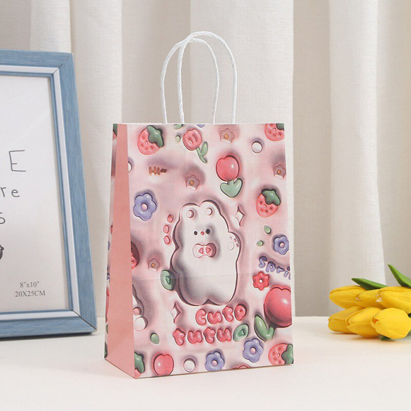 Мультяшная Сумка-тоут, трехмерные упаковочные сумки в виде кролика, Женская Подарочная сумка из крафт-бумаги, декоративная сумочка для покупок