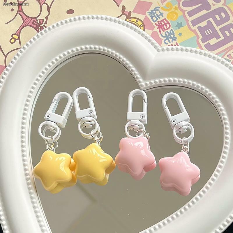 1PC carino giallo rosa stelle portachiavi ciondolo portachiavi per ragazze zaino fascino custodia per cuffie accessori regali creativi