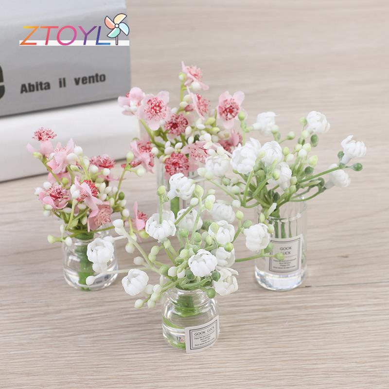 Miniatura Jasmine Flower Vase Set, Dollhouse Decor Acessórios, 1 Pc, 1:12
