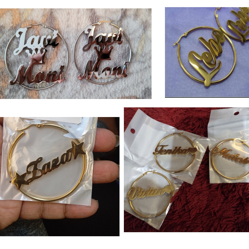 Orecchini a cerchio personalizzati nome personalizzato orecchino a cuore orecchino semplice in acciaio inossidabile Anti-allergia 30-100mm per gioielli regalo da donna