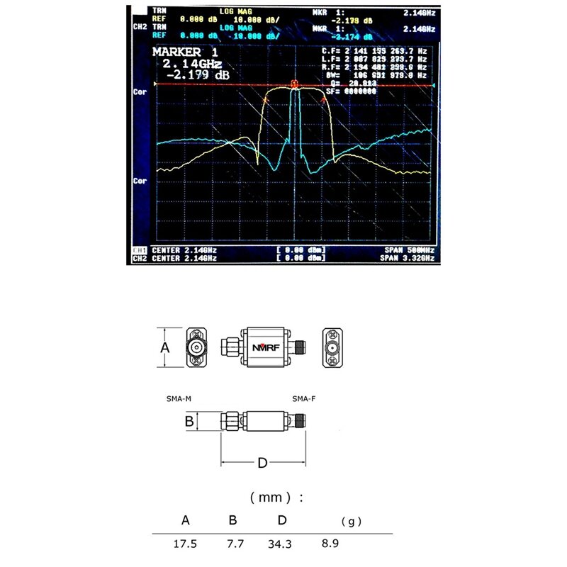 NMRF SAW 대역 통과 필터, SMA 인터페이스 포함, 소음 감소, UMTS 1DB 통과 신호 대역 통과 필터, 2140Mhz, 2140Mhz, 1 개