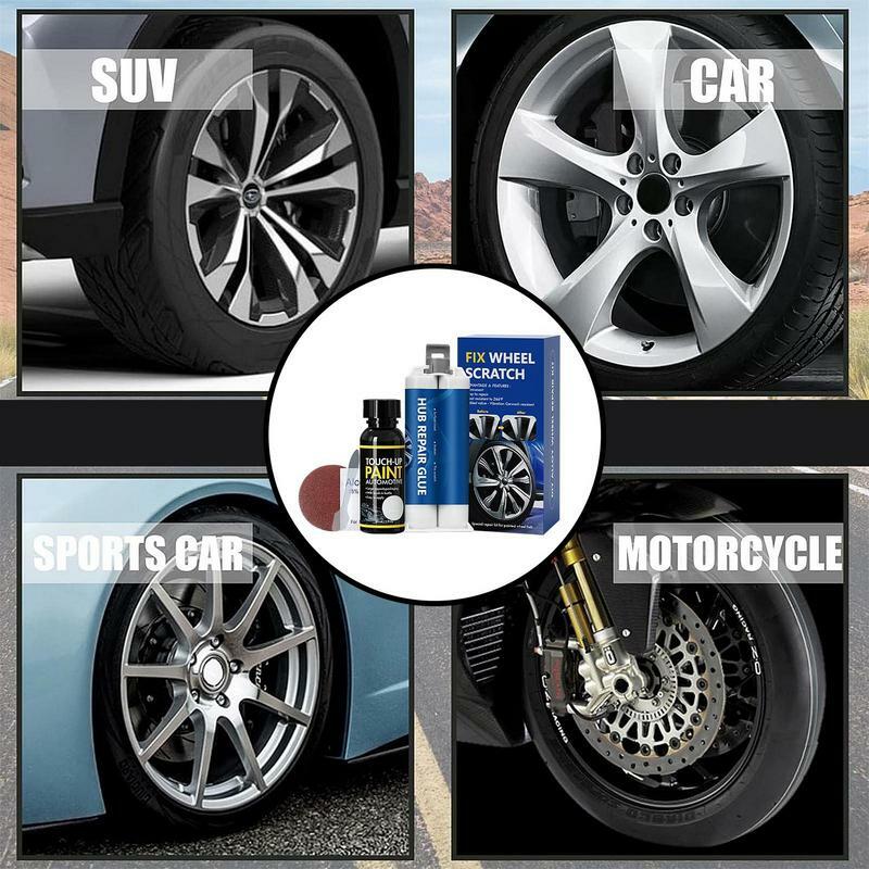 Kit de reparación de ruedas de coche, juego de herramientas de reparación rápida y fácil, arreglo de arañazos de vehículo para aleación de aluminio plateado