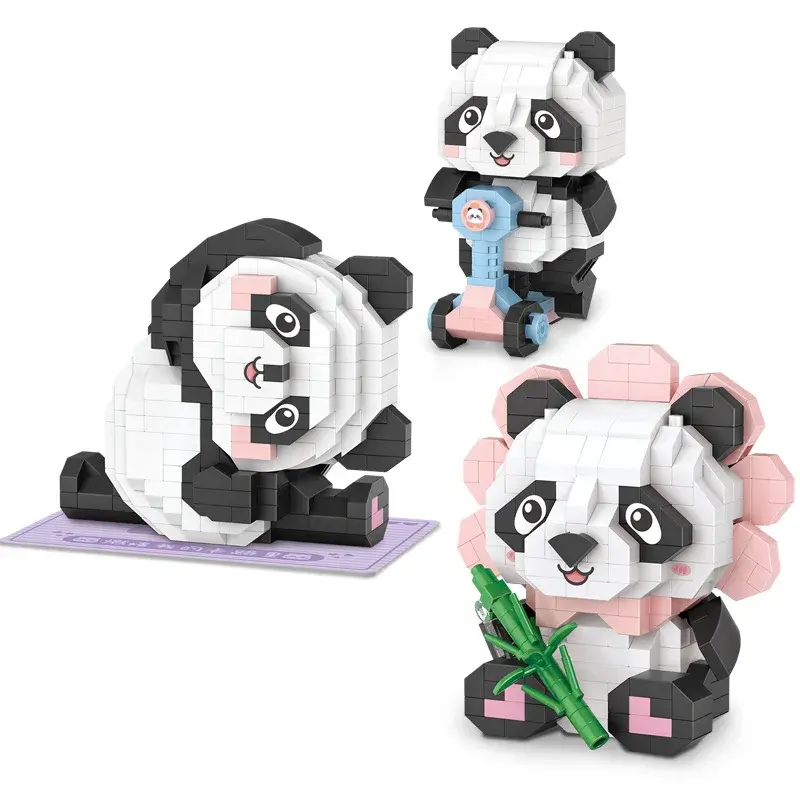 Loz klocki Panda kreatywna dekoracja montażowa, deserowe elektryczne Mini cząsteczki, edukacyjne zabawki dla chłopców i dziewcząt dla dzieci