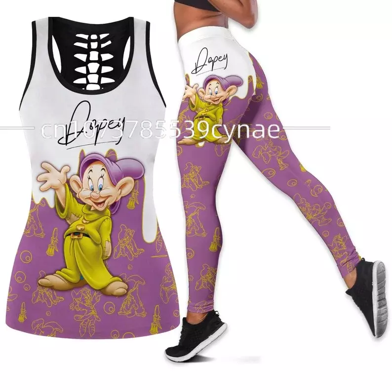 2024 Disney Eeyore Women's Cutout Tank Top Leggings Yoga Set Summer Fitness Leggings Tracksuit Hollow Tank Top Leggings Set