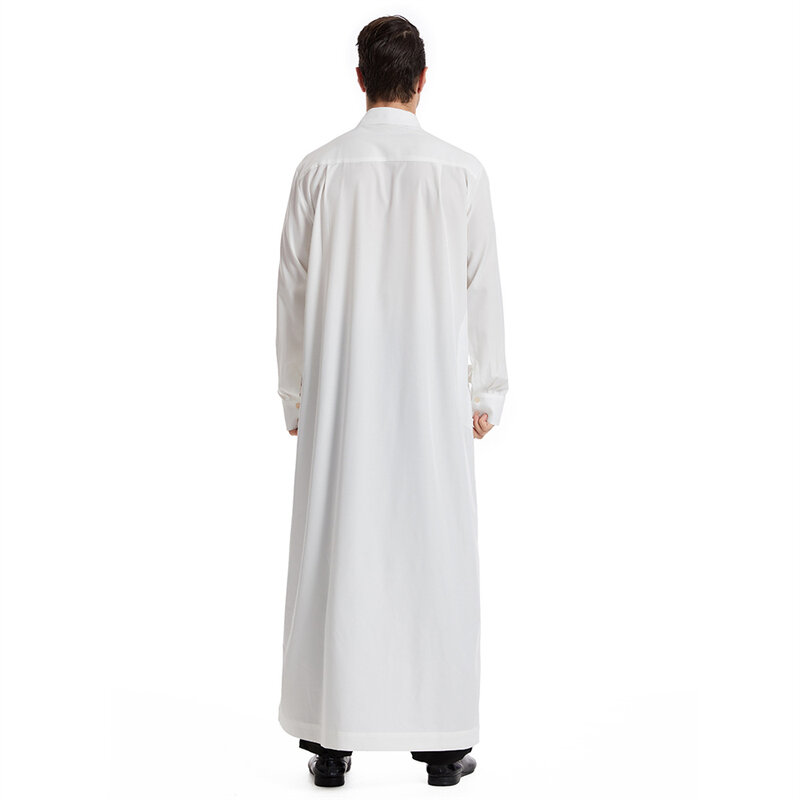 Kaftan Arab Islami pria jubah Muslim bersaku kasual lengan panjang jubah Arab Saudi Dubai pria Jubba Thobe Ramadan gaun Abaya Lebaran