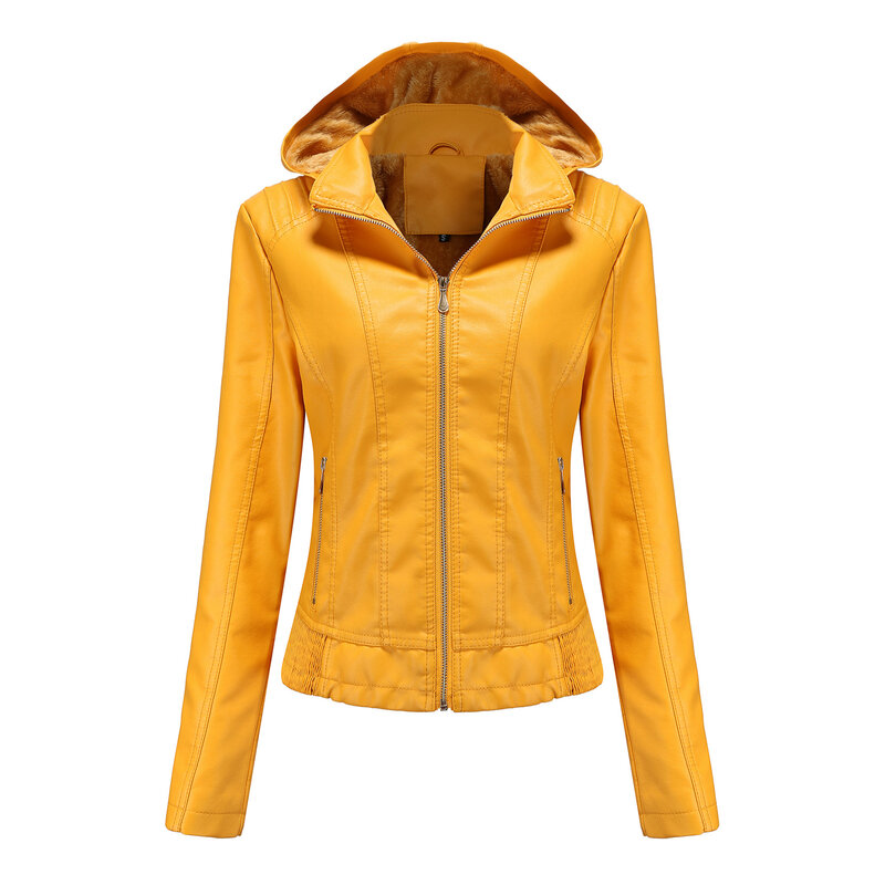 Новое поступление осенне-зимнее пальто из искусственной кожи женская модная бархатная короткая теплая женская кожаная куртка с капюшоном