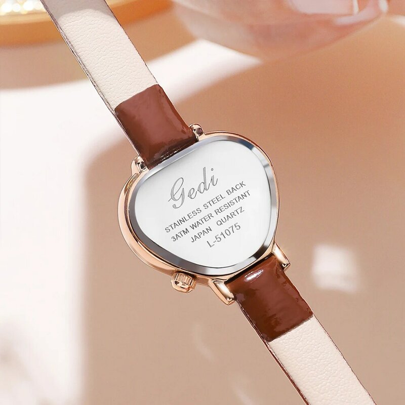 GEDI-Relógio de luxo em forma de coração para mulheres, relógio de pulso ultra fino, feminino, couro PU, resistência à água, 30m, fofo, moda