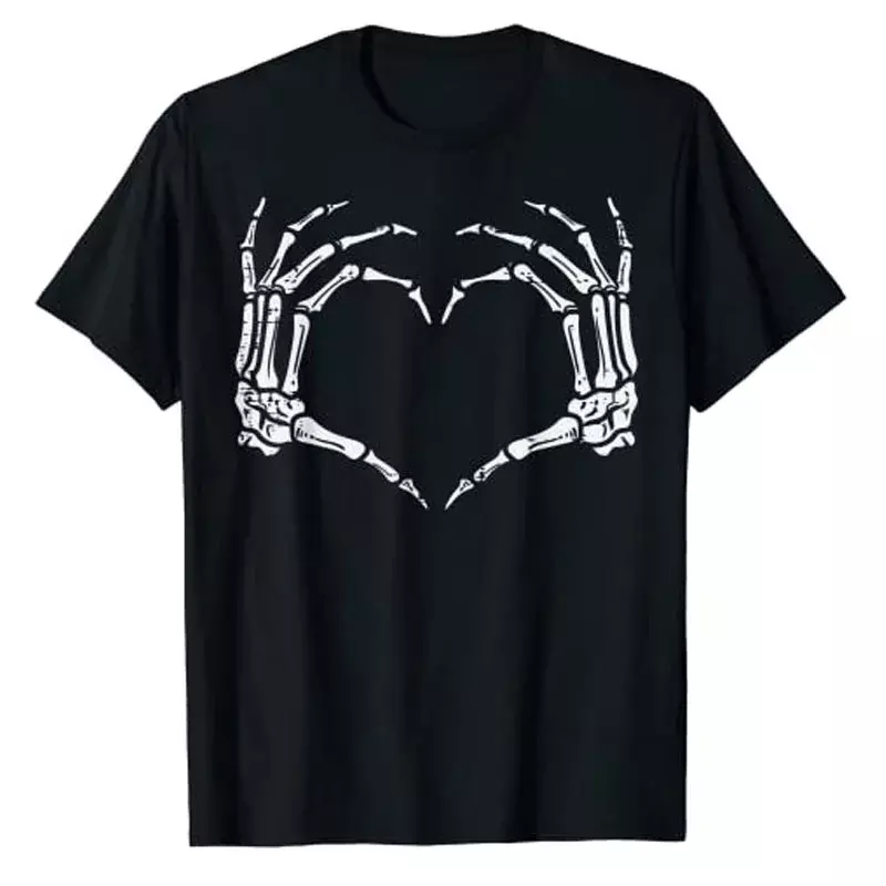Skeleton Hands Heart Sign Retro Halloween Costume Women Girl T-Shirt Gift Graphic Tee Top Streetwear Gothic Style Women Clothing