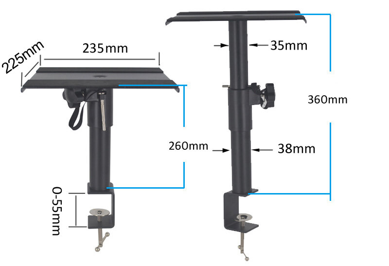 Soporte universal para proyector de escritorio, soporte para altavoz con bandeja en la base de la abrazadera superior, XP-05, rotación de 360 grados, altura ajustable, 1 par = 2 unidades