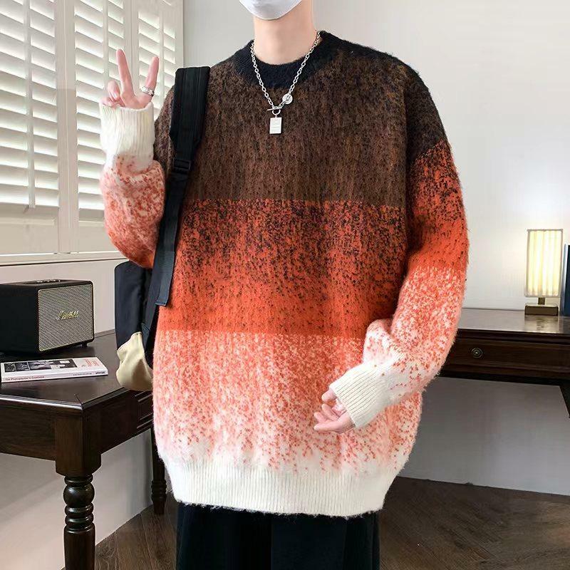 Camisa de malha masculina com contraste de três cores, pulôver casual na moda outono e inverno, blusa com gola redonda, novo, 2023
