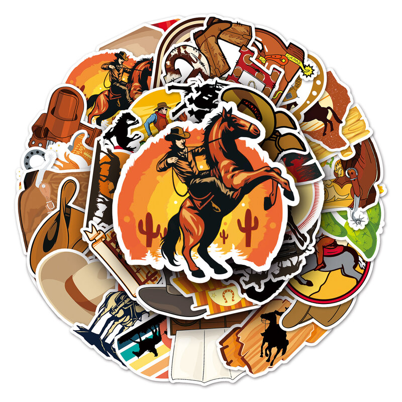 Autocollants de la série Western Cowboy, dessin animé, graffiti, adaptés pour ordinateur portable, casques, décoration de bureau, bricolage, jouets, vente en gros, 50 pièces