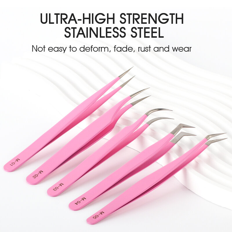 Natuhana Rose red Tweezers Stainless Steel  Tweezers High Precision Anti-static Tweezers for Eyelash Extensions Makeup