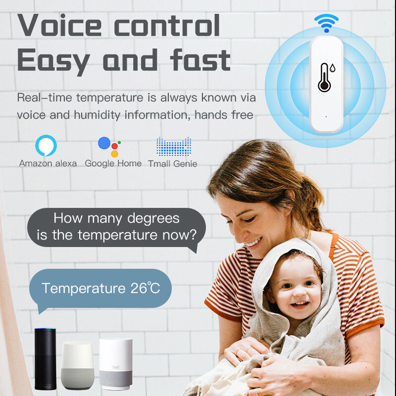 Tuya Zigbee-Sensor de temperatura y humedad para interiores, alimentado por batería Sensor de humedad, monitoreo por aplicación para voz de Alexa y Google Home