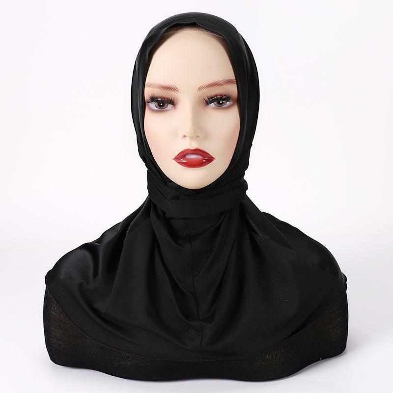 Pañuelo musulmán para la cabeza para mujer, Hijab de satén con botones, turbante Islámico