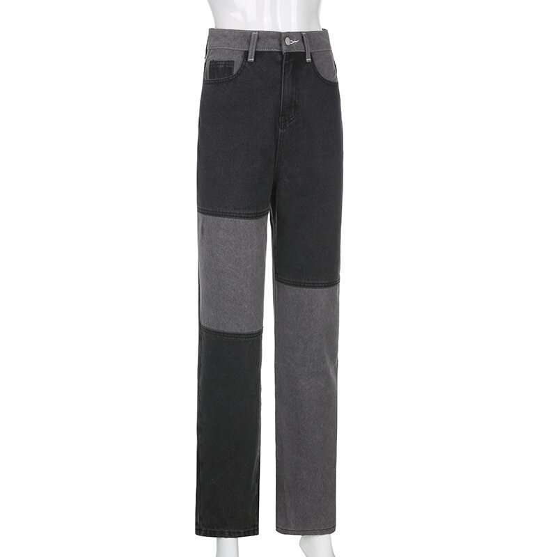 Новинка 2023, уличные джинсовые брюки в стиле хип-хоп контрастных цветов, женские индивидуальные облегающие удобные повседневные джинсы
