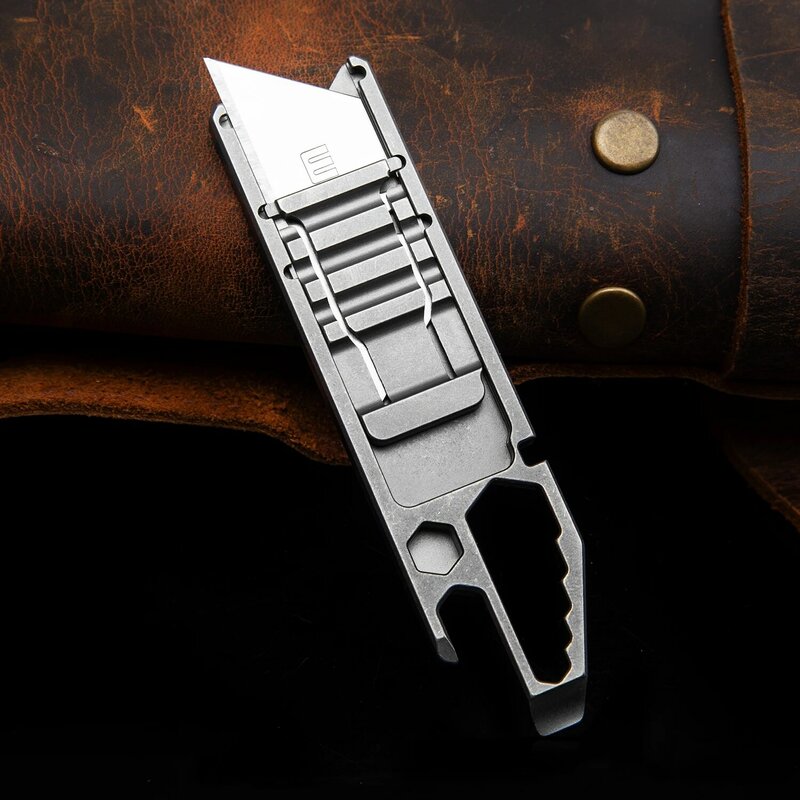 Titanium Alloy Utility Knife Multi-function Tool EDC Portable Outdoor Sliding Blade Knife Metal Ruler Bottle Opener