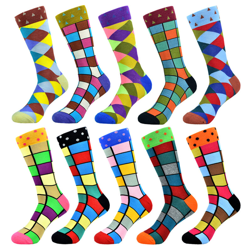 5pairs Unisex Cotton Casual Couple Novelty Funny Colorful Pattern Crew Socks For Men Women