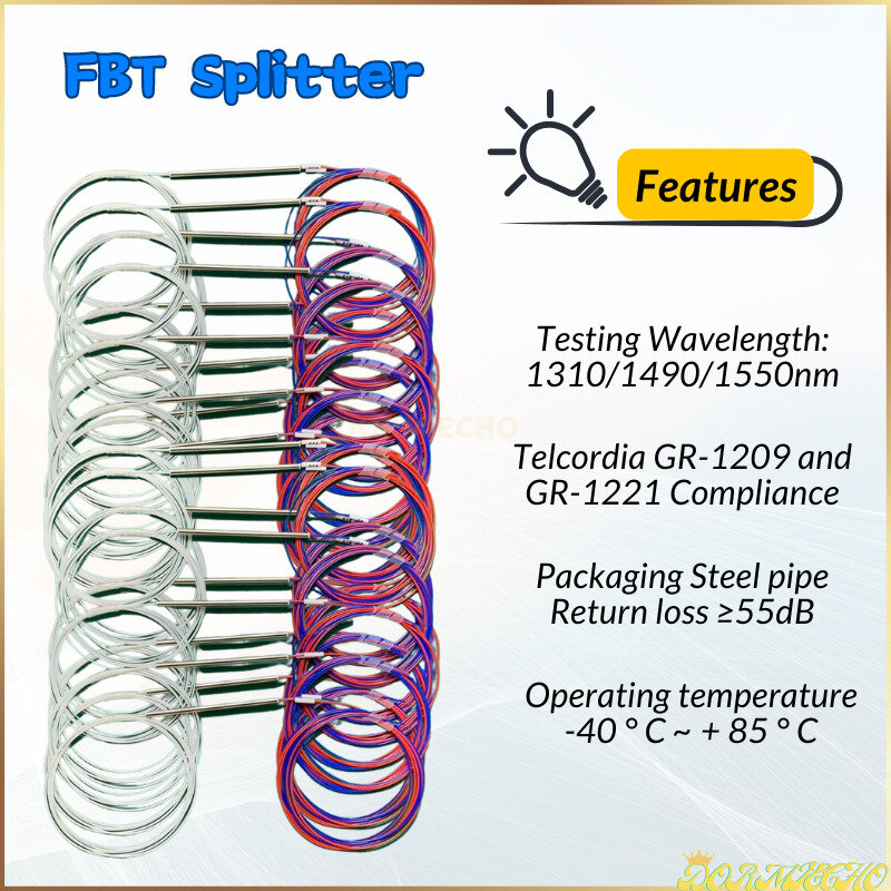 10pcs FBT Without Connectors Optical Fiber Splitter 1x2 0.9mm 10/90 20/80 30/70 40/60 50/50 Various Types Unbalanced Coupler