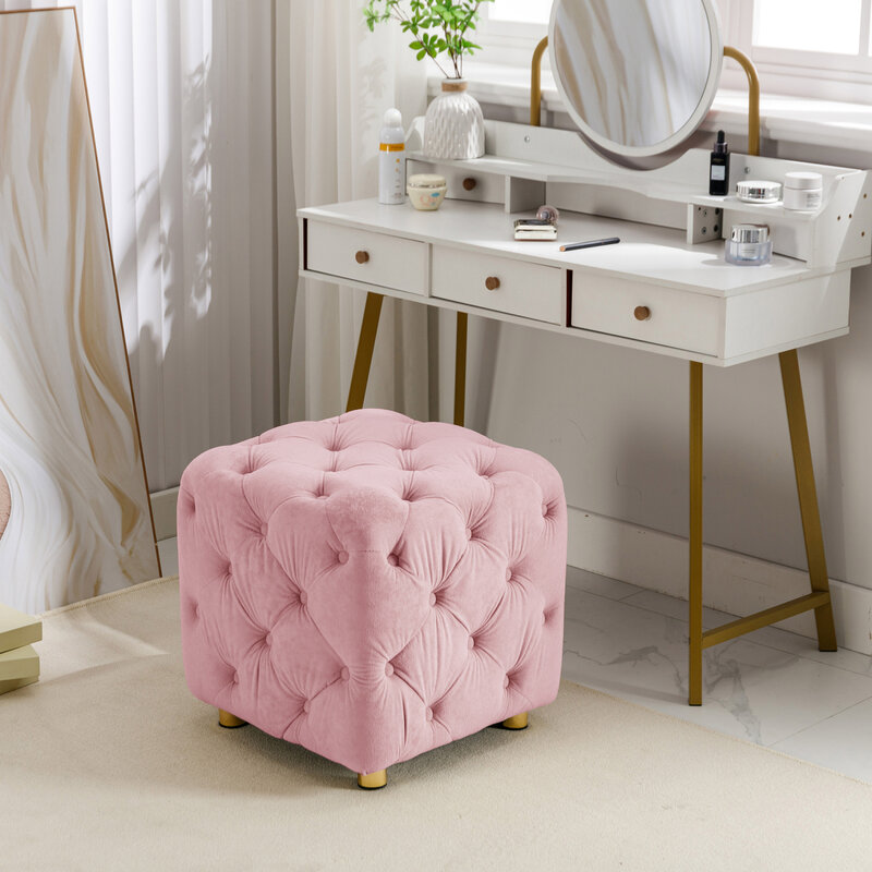Otomano de terciopelo tapizado moderno, mesa pequeña exquisita y Rosa suave para sala de estar y dormitorio, pie elegante