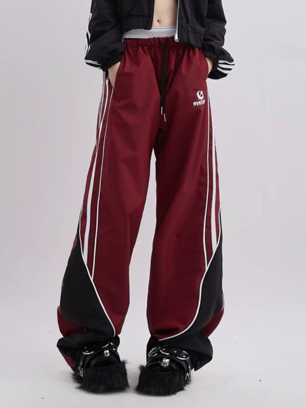 Deeptown гранж пэчворк уличная одежда спортивные брюки женские американские ретро Harajuku Модные Полосатые свободные широкие штаны для бега 2024