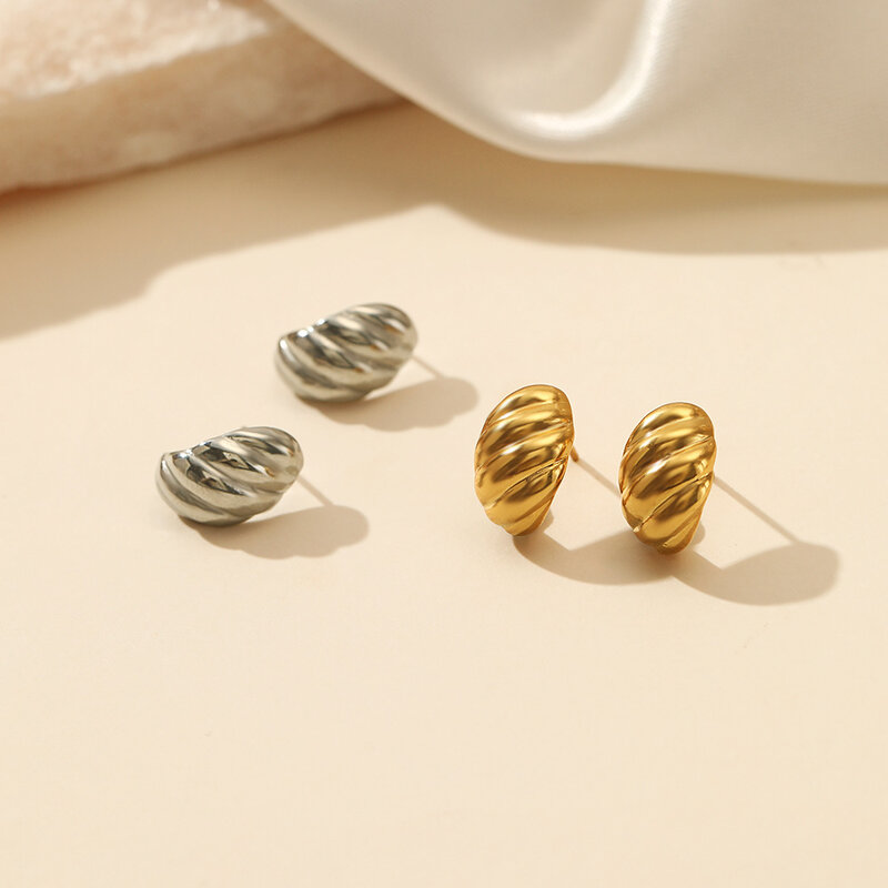 SUNIBI-pendientes pequeños de acero inoxidable para mujer, Color dorado, textura de pan, círculo redondo Simple, joyería de moda