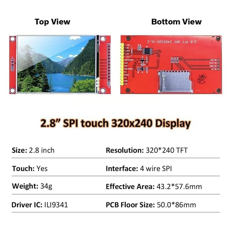 Módulo de pantalla LCD SPI TFT de 2,8 pulgadas, 240X320, puerto serie, 51 unidades, ILI9341V, STM32, 2 piezas