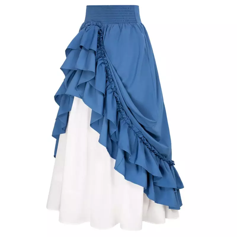 Kobiety podwójne wiktoriańskie renesansowe koronki pół spódniczka 2024 kobiety jednolity kolor drapowana plisowana spódnica renesansowa w stylu Vintage