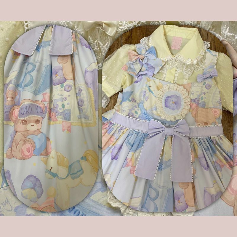 Lolita Niedlichen Bären Druck Japanischen JSK Kleid Süße Lolita Kleider Weibliche Weiche Mädchen Blau Frauen Rüschen Bowknot Tee Party Kleid