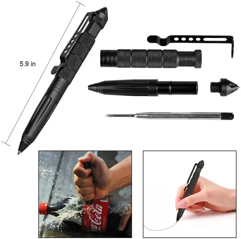 야외 비상 EDC 전술 펜, 다기능 자기 방어, 알루미늄 합금 유리 브레이커 펜, 보안 생존 도구