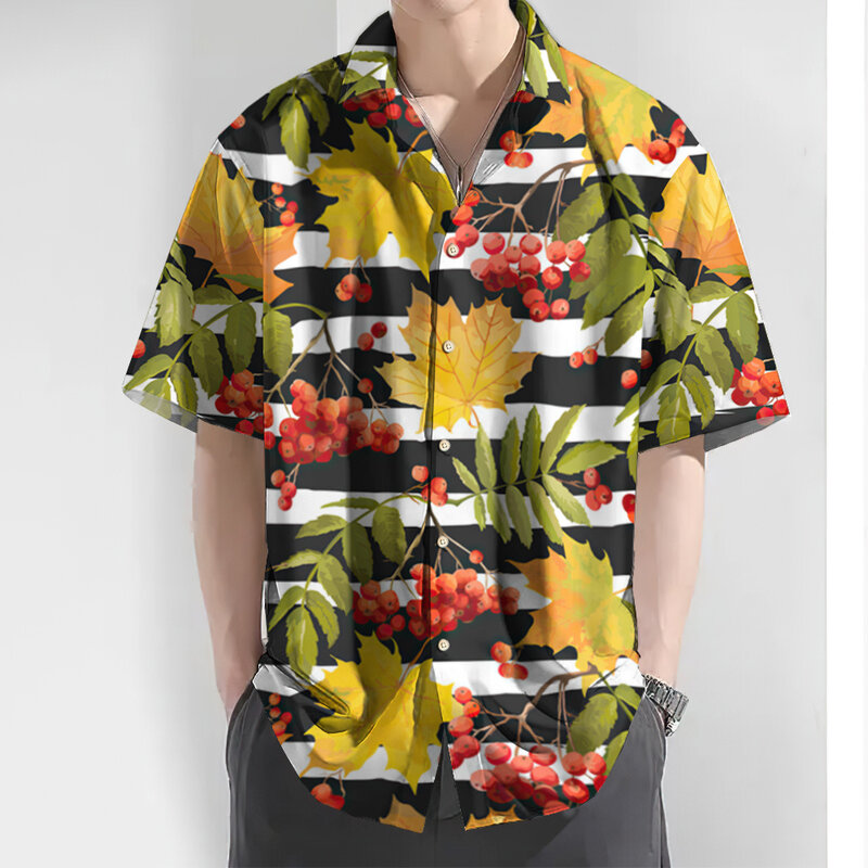 Camisa de manga corta con estampado de frutas para hombre, camisa hawaiana informal de uso diario, ropa de gran tamaño de alta calidad, a rayas, nueva