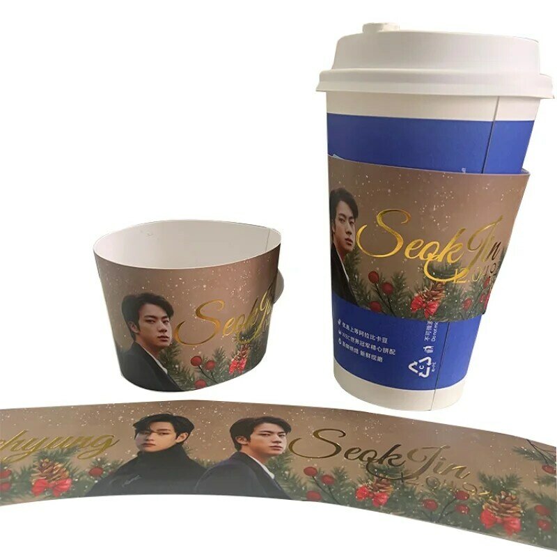 Индивидуальные Бумажные регулируемые рукава для кофейных чашек с логотипом, биоразлагаемые