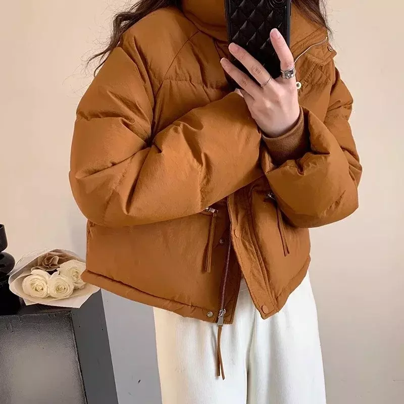 Женское утепленное пальто, однотонное короткое хлопковое пальто с воротником-стойкой, теплая и мягкая одежда, модель 2023 в Корейском стиле на зиму, 30007