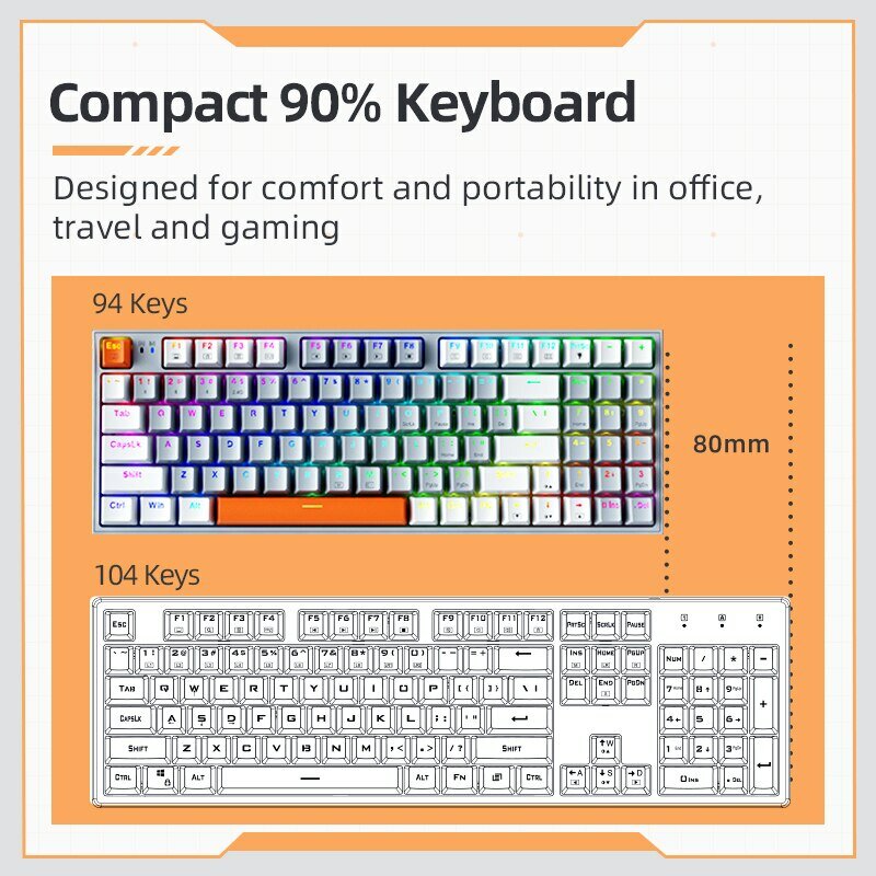 Machenike K500W Беспроводная механическая клавиатура с горячей заменой, три режима, 94 клавиши, RGB подсветка, игровая клавиатура для ПК, геймера, ноутбука