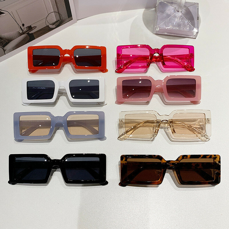여성용 작은 프레임 직사각형 선글라스, 여성용 패션, 젤리 컬러, 여름 여행용 안경, UV400