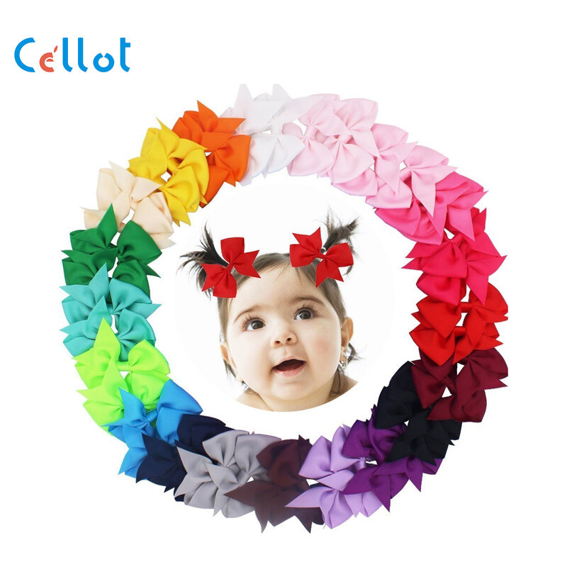 CELLOT-lazos para el pelo de Boutique de 3,5 "para niña y niño, diademas de cinta de grogrén con pinza de cocodrilo, 20 colores, 40 unidades (20 pares)