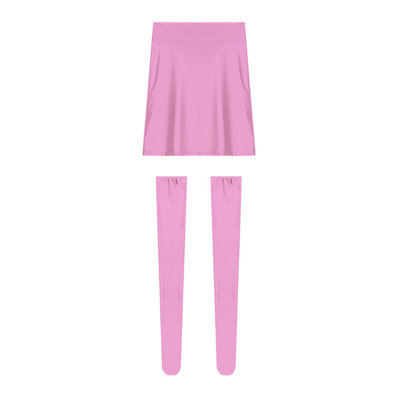 Женская Блестящая гладкая мини-юбка-карандаш, Шелковистые эластичные облегающие чулки, Обтягивающие юбки, комплект нижнего белья, костюм для ночного клуба