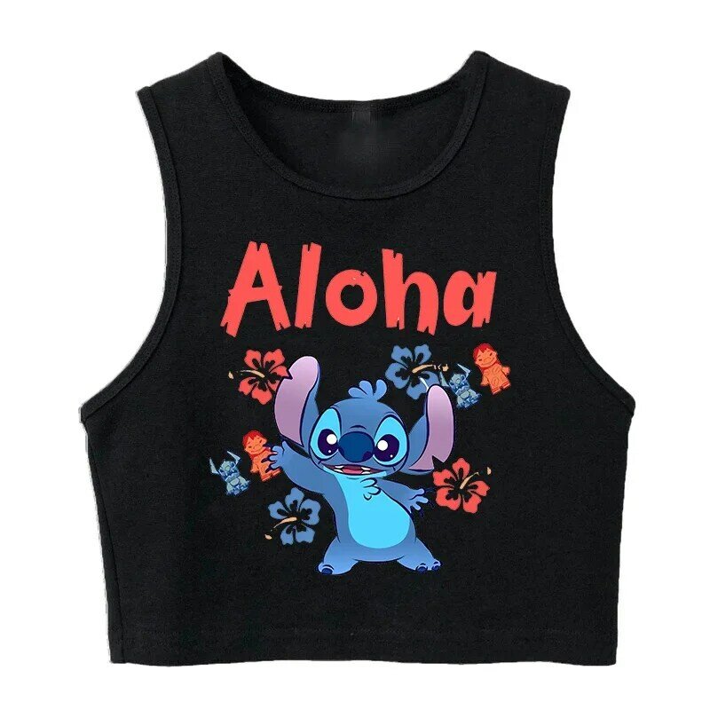 Chaleco gótico de Disney para mujer, camiseta divertida de Lilo y Stitch, camiseta estampada, ropa de calle, Camiseta corta para mujer