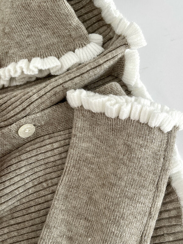 여성용 긴팔 가디건 상의, 90 년대 빈티지 스웨터, 모리 걸 스퀘어 칼라, 레이스 접합 니트웨어, 한국 패션, 가을, 겨울