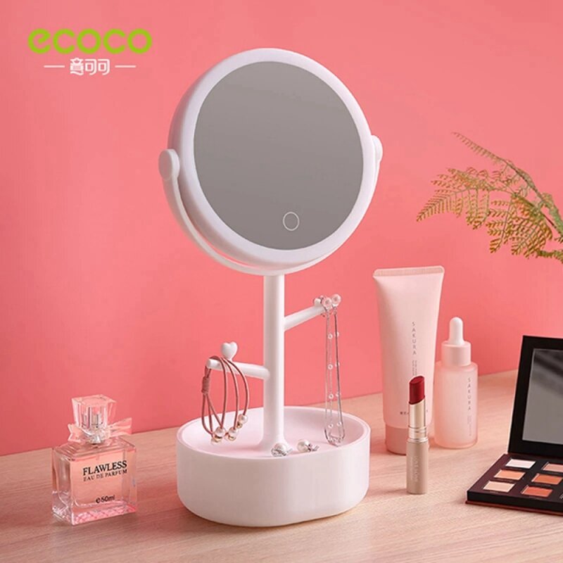 Ecoco multifunzionale LED specchio per il trucco portagioie Desktop Vanity Mirror HD grande stoccaggio cosmetico di gioielli con riempimento di luce